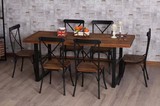 餐桌椅组合6人实木餐桌复古做旧金属铁艺 快餐桌椅组合餐厅家具