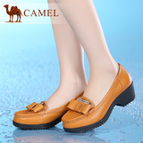 Camel/骆驼女鞋 牛皮圆头中跟厚底舒适浅口 通勤百搭单鞋舒适秋