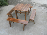 供应碳化八仙桌椅火烧木桌椅实木餐桌碳化木桌椅大排档餐桌
