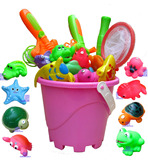桶装仿真磁性钓鱼玩具 儿童戏水益智 30立体动物+3鱼竿+小水桶
