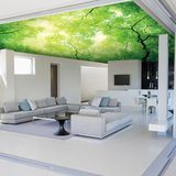 欧式大型壁画 田园绿色树木顶棚天花吊顶壁纸墙纸简约3D空间立体