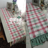 美式乡村大红绿格 桌旗 桌带 茶几巾 电视柜巾 特价
