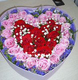上海鲜花速递白色情人节 爱情花束 33朵玫瑰 心形高档礼盒