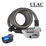 ULAC优力A-200自行车锁 LED钢缆密码锁 山地车钢丝锁带固定架包邮