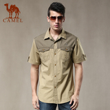 Camel骆驼男装 商务休闲短袖衬衫男士翻领棉质衬衣