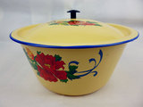 怀旧搪瓷洗手碗老式搪瓷汤盆黄色汤锅带盖平底碗14-30cm