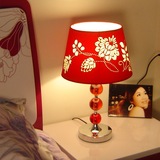 简约创意田园风格 红色结婚庆水晶 客厅卧室床头台灯 调光触摸