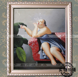 朝升高档油画/中国画家手绘画/室内带框配画【RW-052抽烟的女人】