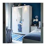 重庆宜家家居IKEA代购布鲁萨里衣柜带3个门白色平开门式现代简约