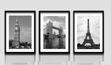 埃菲尔铁塔实木黑白经典建筑装饰画有框画客厅餐厅三联壁画挂画