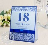 印照片婚礼席位卡 个性桌卡定制 蝴蝶结婚庆台卡/席卡/桌牌-蓝色