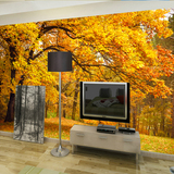 黄金色树叶自然风景大树墙纸布壁纸背景墙 大型3D立体壁画整张无