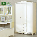 金荔轩 韩式衣柜家具 儿童推拉门整体衣柜 柜子 实木白色三门衣柜