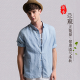 中国风2016夏季新款男士棉麻衬衫七分袖男亚麻中袖复古宽松男衬衣