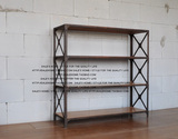美式LOFT复古风格 铁艺仿锈做旧 实木书架 展示架 陈列架 书柜