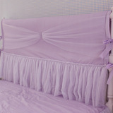 韩式床品田园加棉紫色公主梦条纹床头罩床头套蕾丝全棉防尘罩盖巾