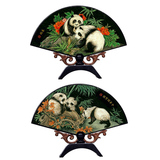 中国风仿古漆器桌面屏风清明上河图京剧脸谱国宝熊猫屏风扇形摆件