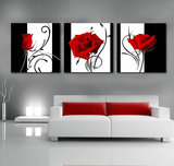 玫瑰花时尚欧式挂画壁画|现代客厅无框画三联画|沙发背景墙装饰画