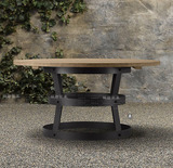 美式大圆桌餐椅餐桌椅套装 工业复古家具铁艺实木做旧饭桌会议桌