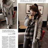 K336韩国女装2016加厚戴帽长款羊毛保暖秋冬女毛衣外套现货