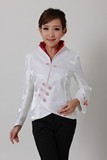 新款秋装女式中式改良时尚唐装旗袍白色绣花上衣中国风盘扣外套