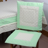 绿色格子小雏菊棉麻椅子垫/餐椅垫/椅垫/椅背套 4套包邮