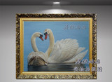 手绘油画 动物油画 天鹅湖 有框油画 壁画 客厅 卧室挂画 横幅