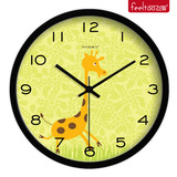 包邮可爱动物长颈鹿壁挂钟客厅圆形钟表创意超静音时钟卡通石英钟