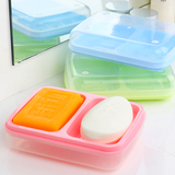 创意双体大号皂盒双格肥皂盒可沥水带盖PP香皂盒时尚洁面手工皂盒