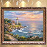 欧式地中海风景纯手工手绘油画家居客厅装饰有框酒店餐厅挂画墙画