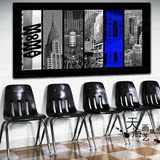 黑白蓝调纽约现代城市风景大幅无框帆布装饰画墙画挂版画高清照片