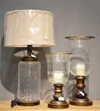 现代欧式新古典铜色合金底座配透明玻璃罩烛台 家具家居软装饰品