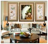 美式简欧装饰画现代客厅组合壁画/玄关书房过道有框装饰画孔雀赞