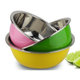 不锈钢盆 彩色圆形加厚加深三件套 厨房用品洗菜盆调料汤盆促销