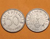 二战德国硬币 1939年 50芬尼铝币 1939A 美品