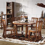 全实木餐台椅 全实木餐桌 餐椅 圆餐台 楠木乌金木色  大理石餐桌