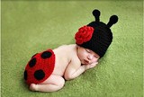 七星瓢虫宝宝百天拍照手工服装男女婴儿童毛线帽子摄影道具