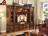 艾克家园 美式实木电视柜 欧式电视橱酒柜组合雕花 别墅定做家具