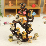 仿真树脂小狗摆件12名犬树根展示架 创意汽车家居装饰品生日礼物