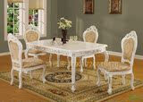 欧式餐桌椅组合餐台简欧实木雕花田园白色橡木长方形饭桌椅子现货