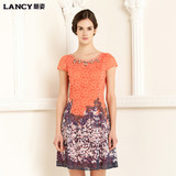 LANCY朗姿 女神的新衣系列 提花镂空撞色拼接连衣裙ALC132WOP140