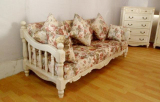 欧式新款整装美式乡村红橡木白色木纹田园雕刻实木布艺贵妃沙发床