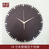 承沁 包邮14寸木质镂空钟 创意艺术钟表挂钟客厅静音异形挂表时钟