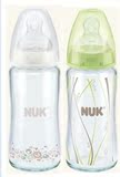 德国原装直邮NUK240ml宽口玻璃奶瓶带一号硅胶奶嘴 不含双酚A