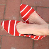 韩国stylenanda春季内增高女鞋尖头平底中跟布鞋条纹浅口坡跟单鞋