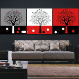 现代时尚简约发财树装饰画客厅沙发电视墙画三幅组无框画冰晶壁画
