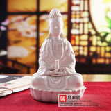 佛教用具观音菩萨雕像 陶瓷摆件白色佛像开光供奉 坐莲托瓶观世音