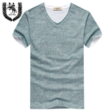 2016夏季新款双丝光棉修身短袖V领男士T恤男装加大码纯棉薄衫T22