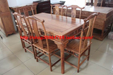 非洲黄花梨长方形餐桌餐椅7件套缅甸花梨实木新中式红木圆形餐台