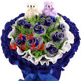 11朵蓝玫瑰小熊花束昆明A级花材当天送达当天制作北京鲜花速递